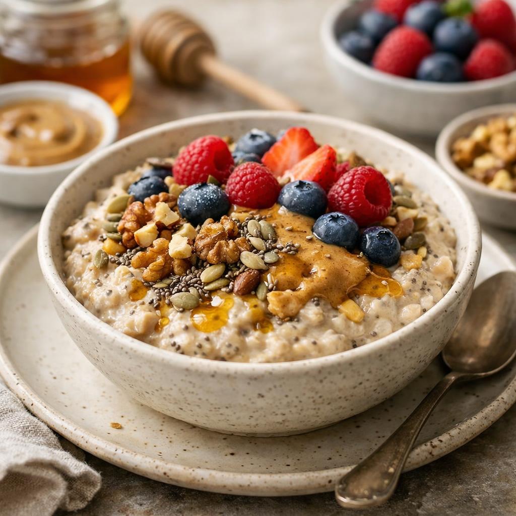 Vysokoproteinová ovesná kaše s ořechy a semínky