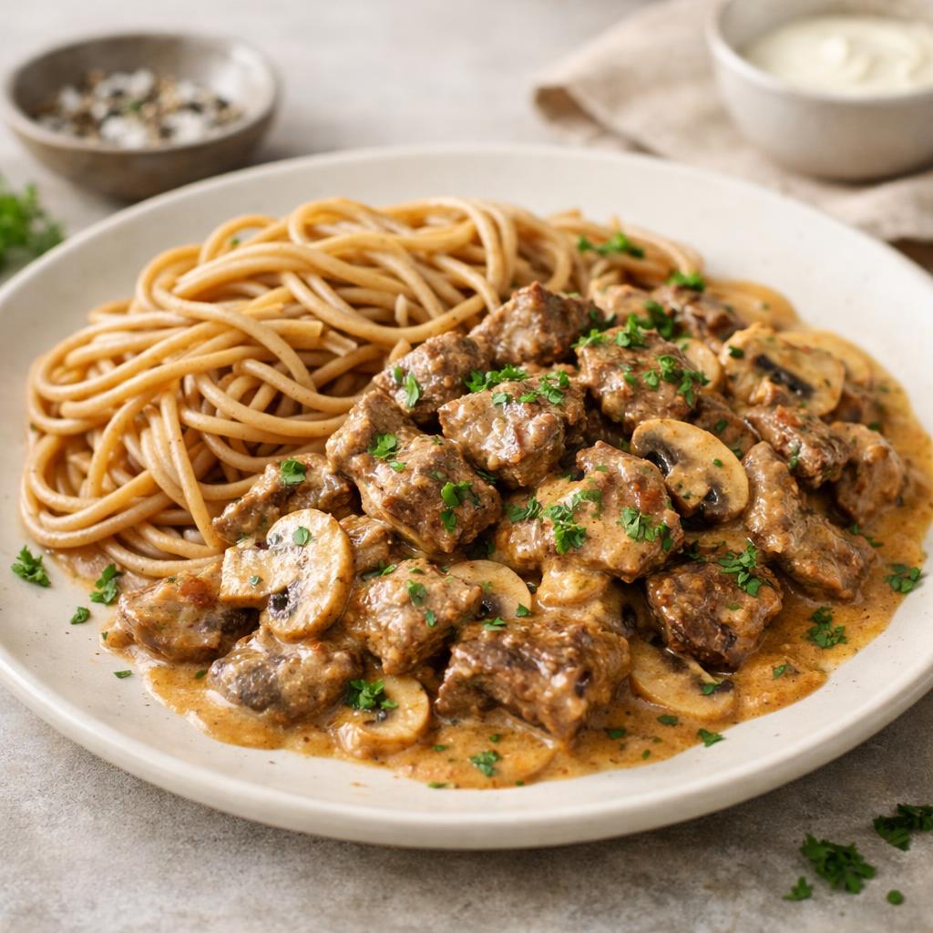 Hovězí kousky ve smetanovohořčičné omáčce