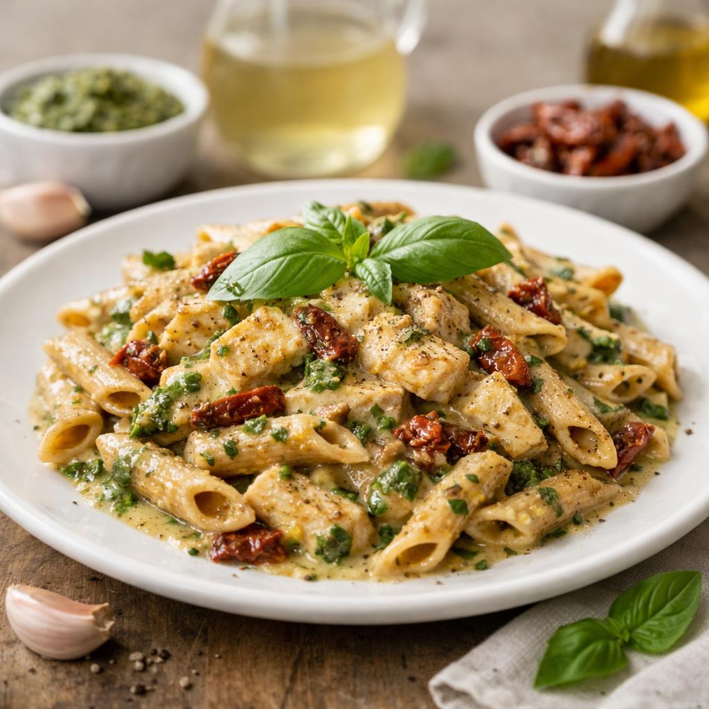 TĚSTOVINY S KUŘECÍM MASEM VE SMETANOVÉ OMÁČCE