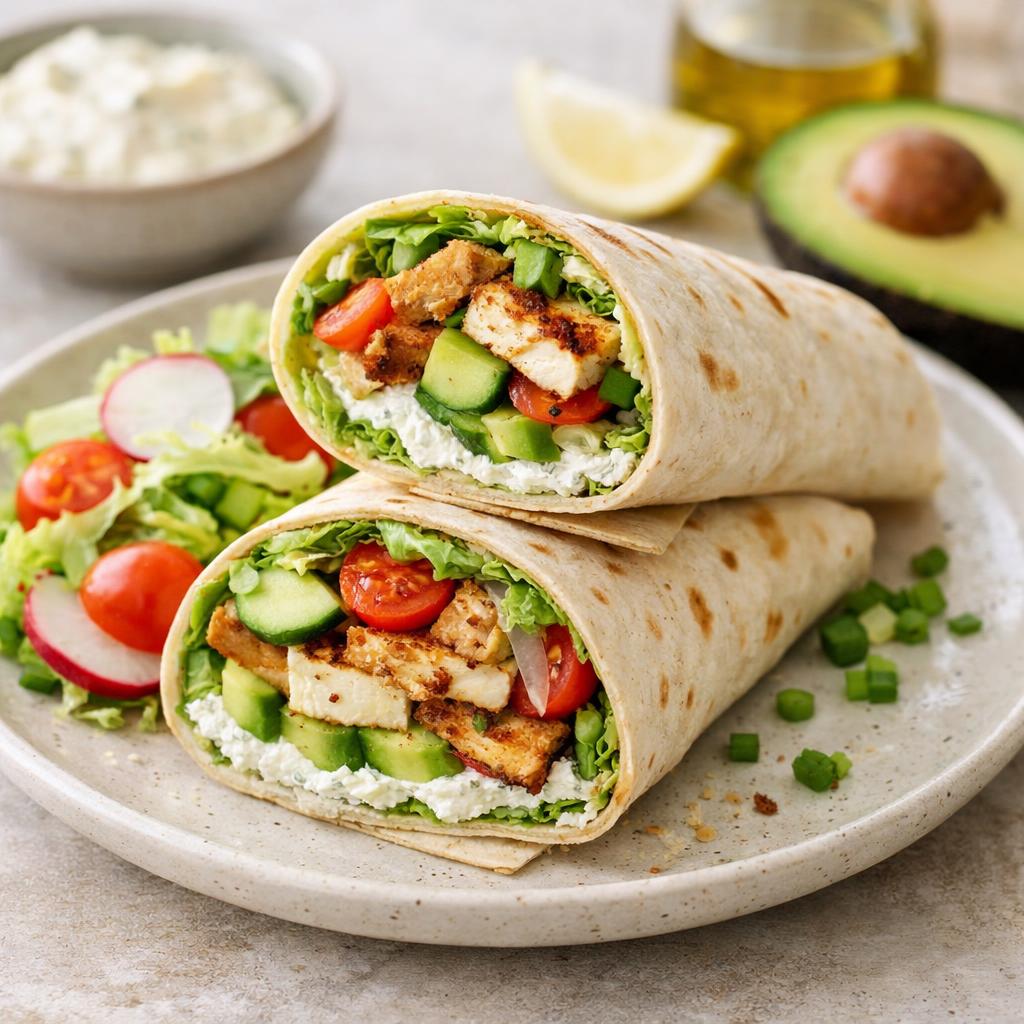 Plnená tortilla s avokádom, so syrom halloumi a zeleninou