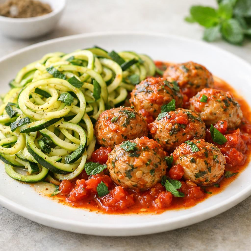 Kuličky z mletého krůtího masa s koprem s cuketovými nudlemi