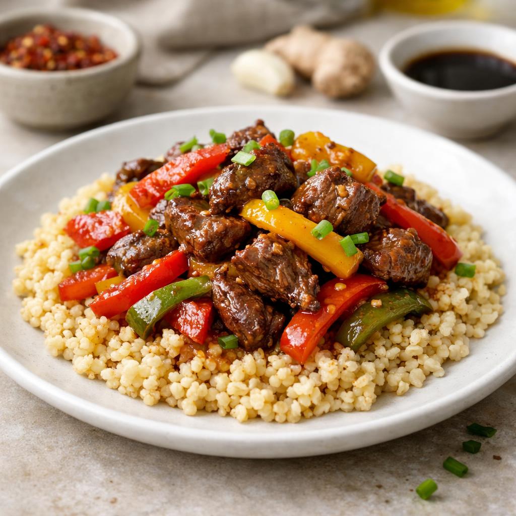 Bulgur s paprikami a hovězím masem