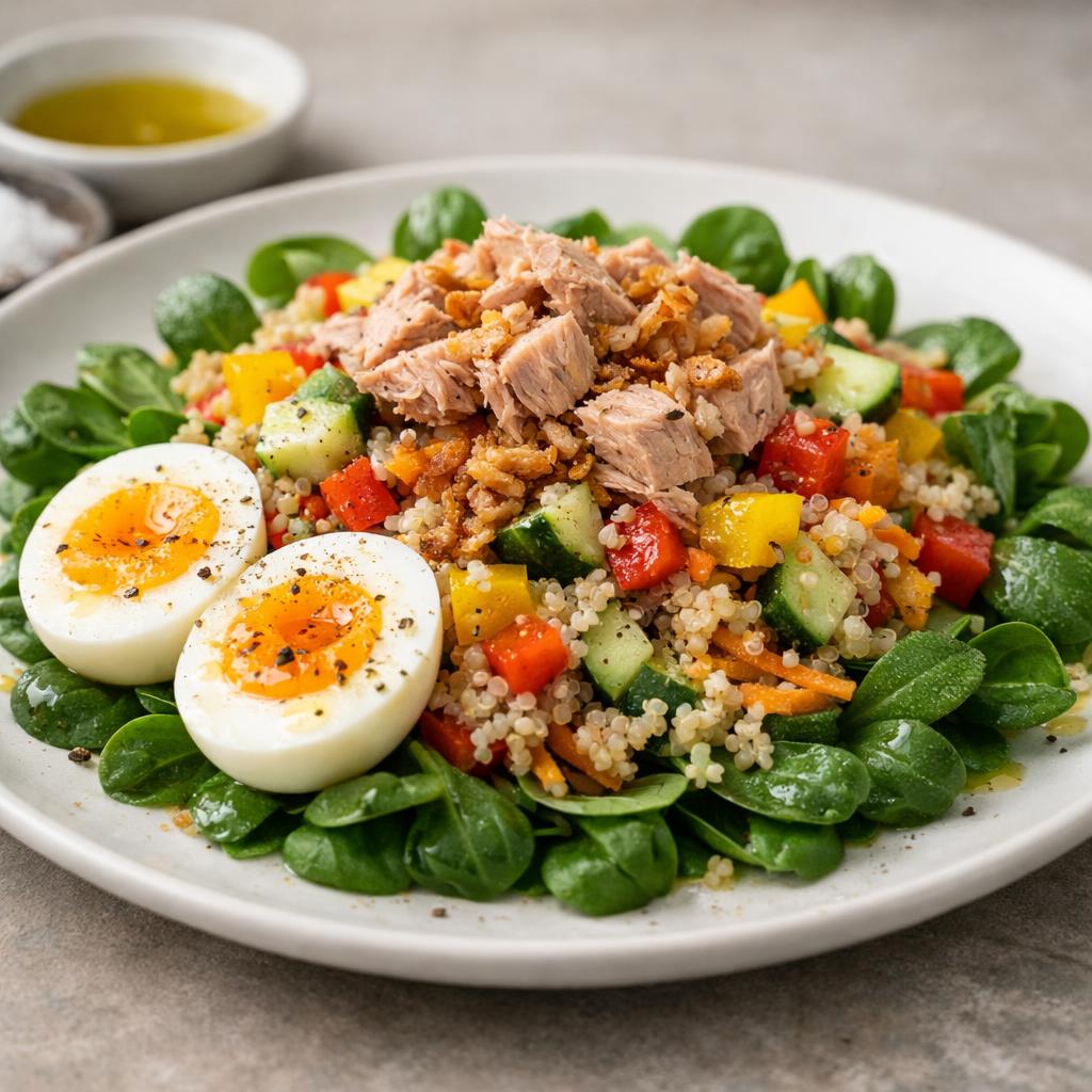 Tuniakový šalát s vajíčkom a quinoou
