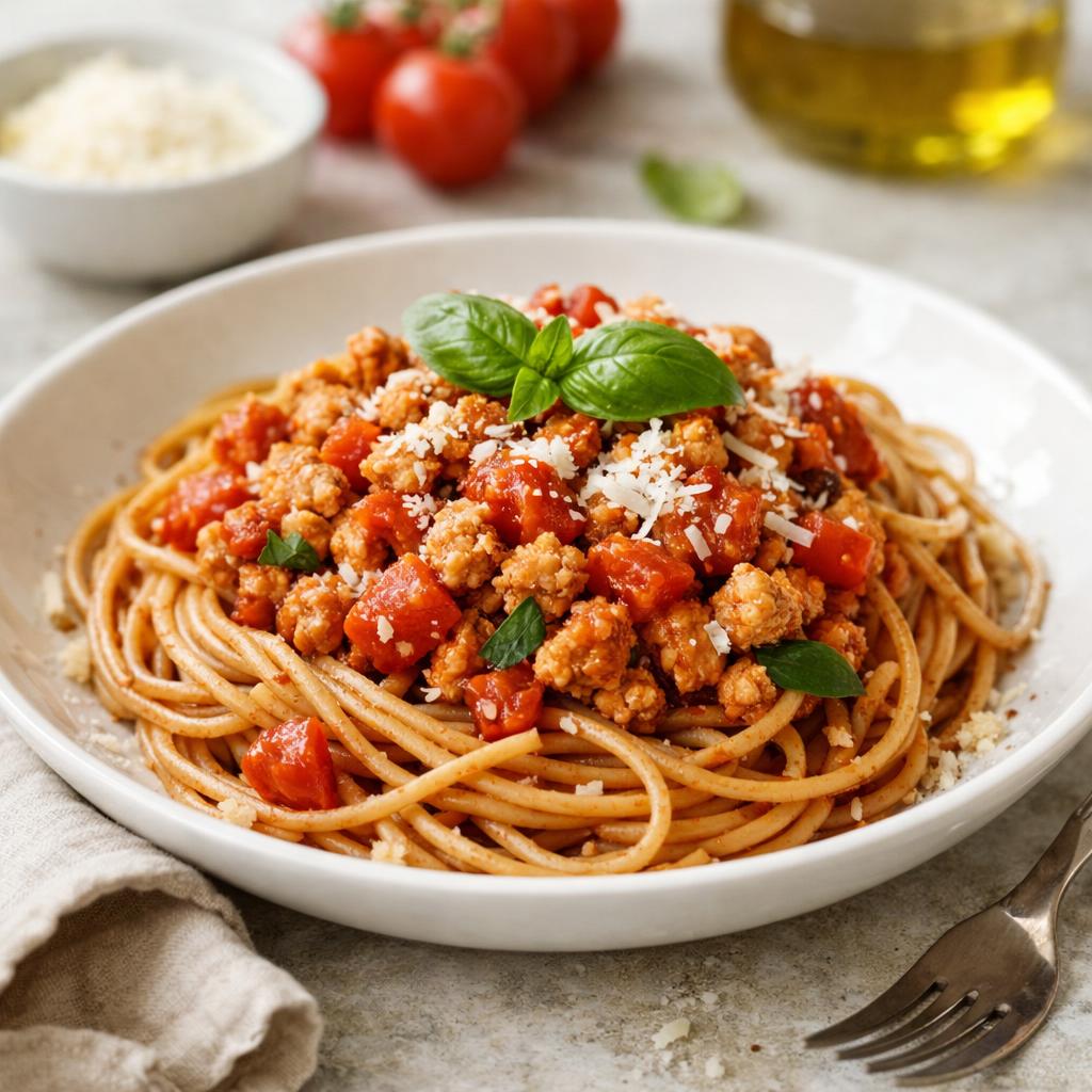 ŠPAGETY S KRŮTÍM MASEM A RAJČATY