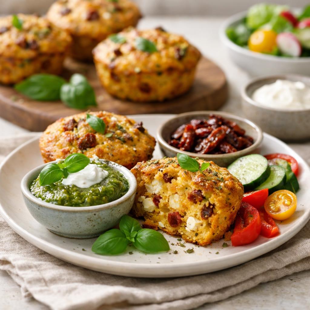 Dýňové muffiny s balkánským sýrem a sušenými rajčaty